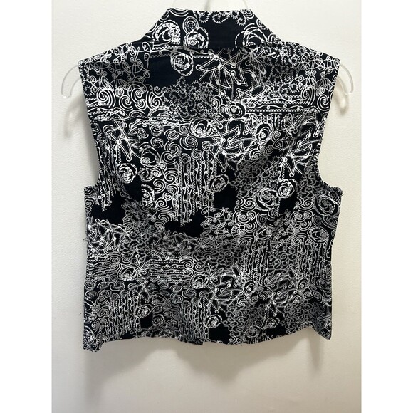 Christopher & Banks Women’s Vest S Black White Abstract Print Cotton Button Up - Picture 3 of 5